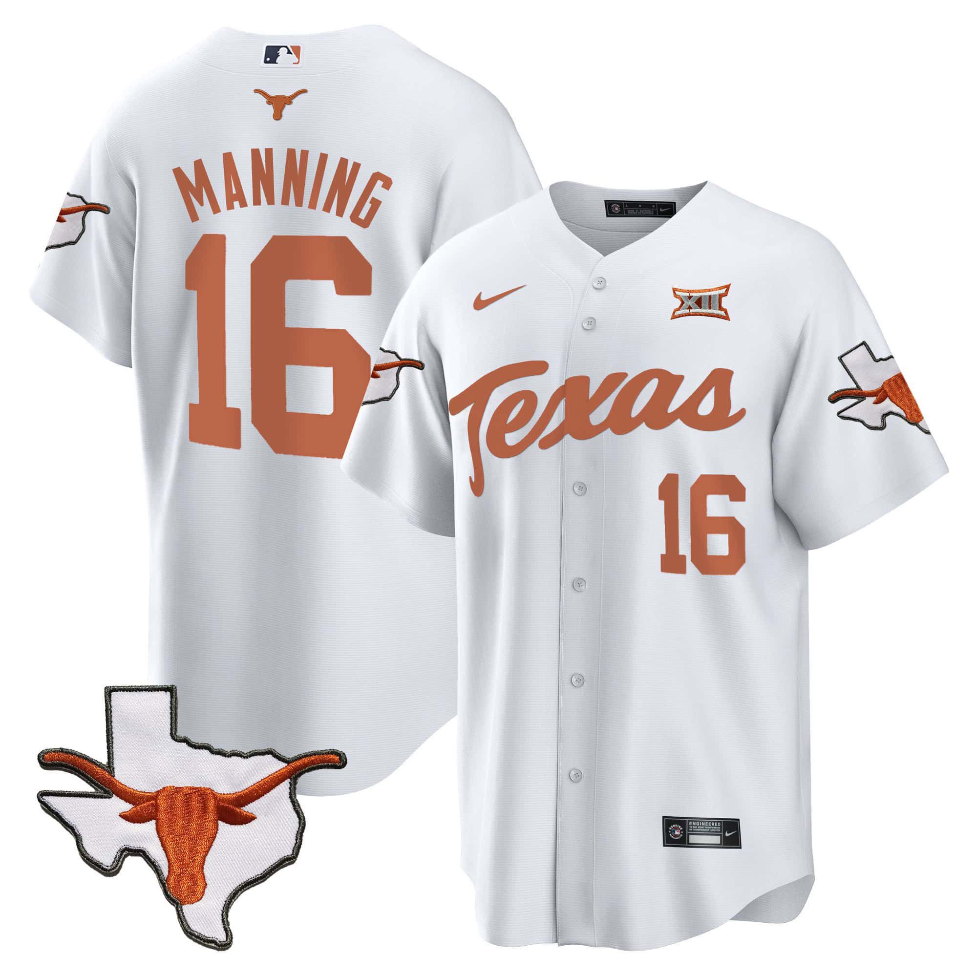 Men Texas Longhorns 16 Manning White 2024 Baseball NCAA Jersey
